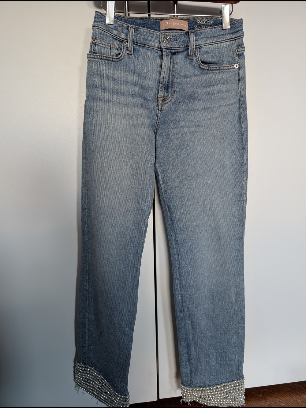 7 For All Mankind Lux Vintage The Ankle Skinny Light Blue Pearl Hem Size27